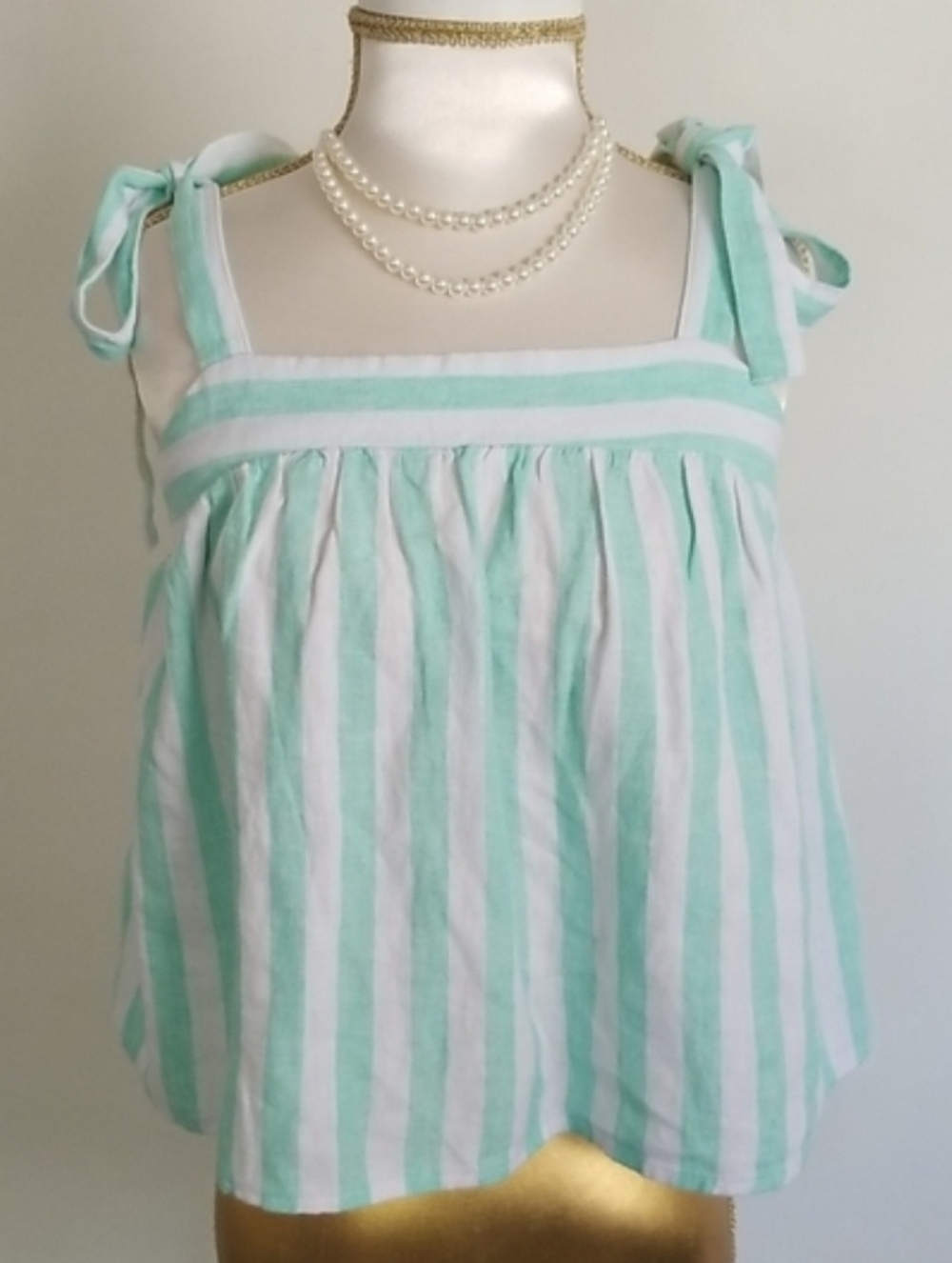 Stoney Clover Lane x Target Mint Green White Striped Linen Blend Crop Tank Top - Picture 4 of 12